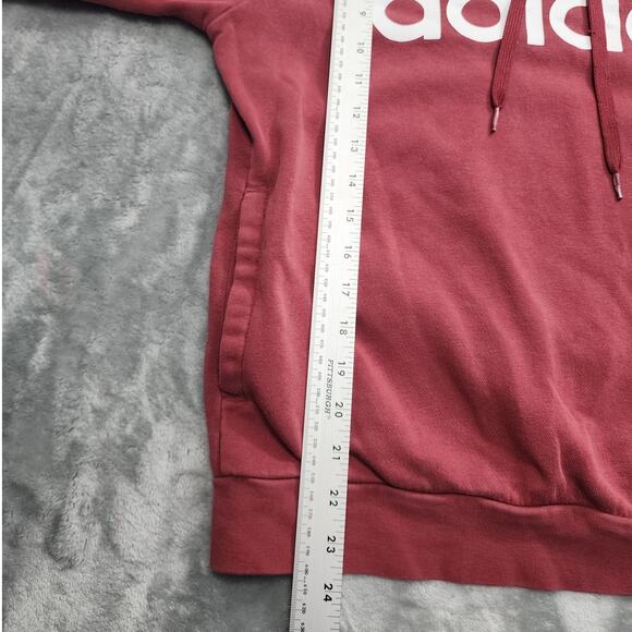 Adidas Sweatshirt Womens L Red Essentials Linear Pullover Hoodie Athleisure - Picture 7 of 8